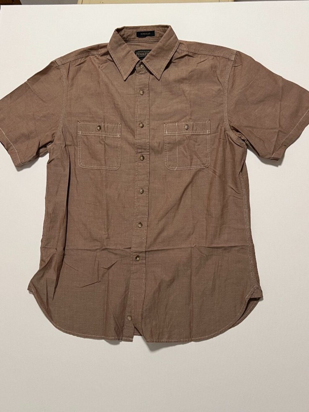 Pendleton Berkeley Shirt Short Sleeve Button Casual Brown Tan Men's size Medium